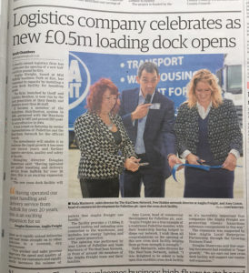 Newspaper article of Anglia Freight celebrating the opening their new loading dock