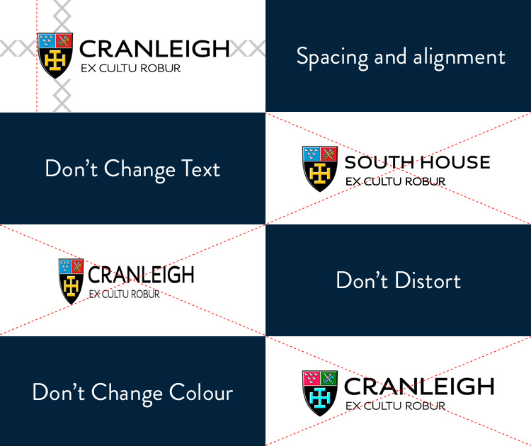 Examples of brand guidelines for Cranleigh School logo