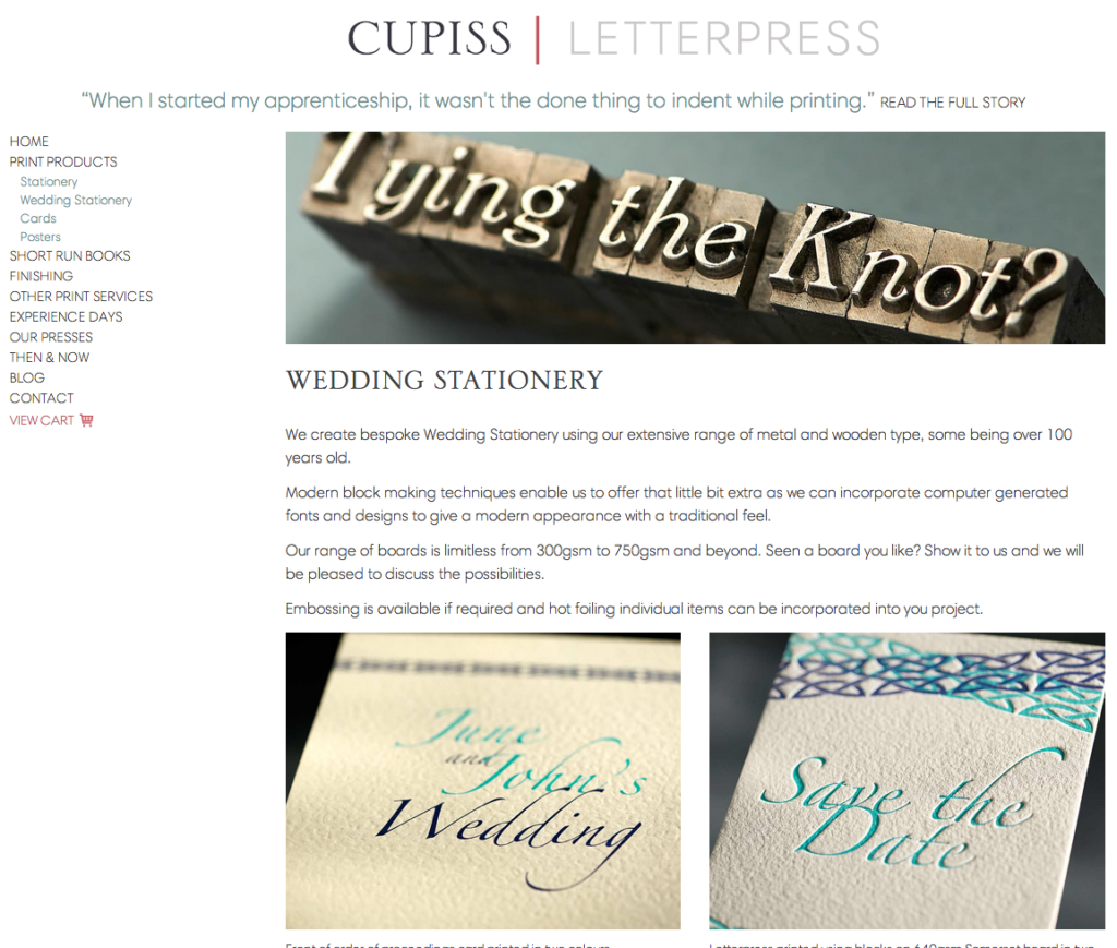 Screen shot from Cupiss Letterpress website
