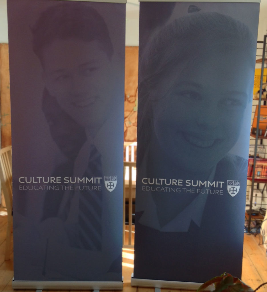 2 Pop-up banners for The Culture Summit, held at Cranleigh School created by Scream Blue Murder